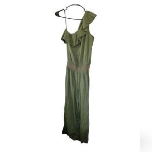 Cleo Green Ruffle Linen One Shoulder Jumpsuit Size XL